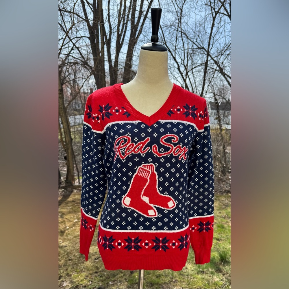 Boston Red Sox Ladies Genuine Merchandise Blue Red White Holiday Sweater Size M